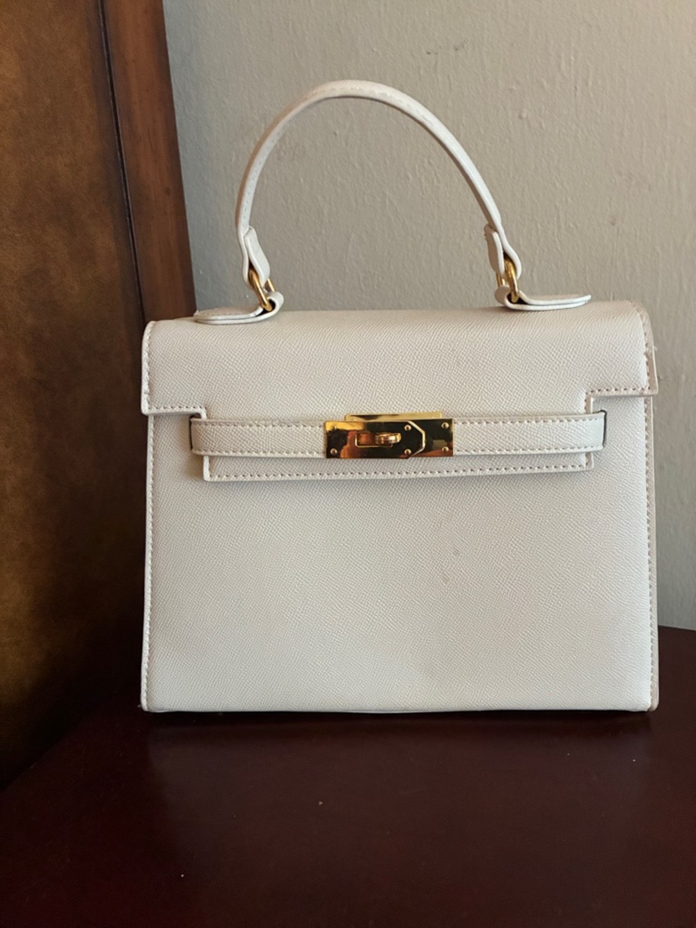 Cream Top-Handle Structured Women’s Bag with Gold Hardware